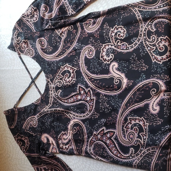 Black Paisley Print Cold Arm Tunic Dress Size XS - Picture 6 of 15